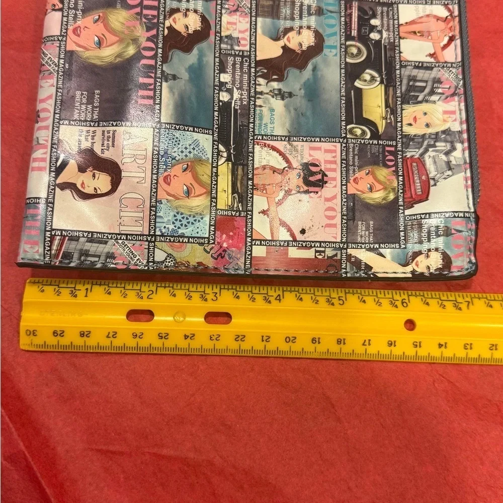 Brentano Comic Print Bag Wristlet Purse Black 12x7 NEW